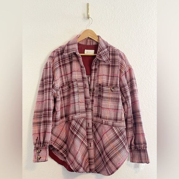 ANTHROPOLOGIE Hudson Plaid Shirt Jacket tweed Shacket NWT Large - Picture 3 of 10